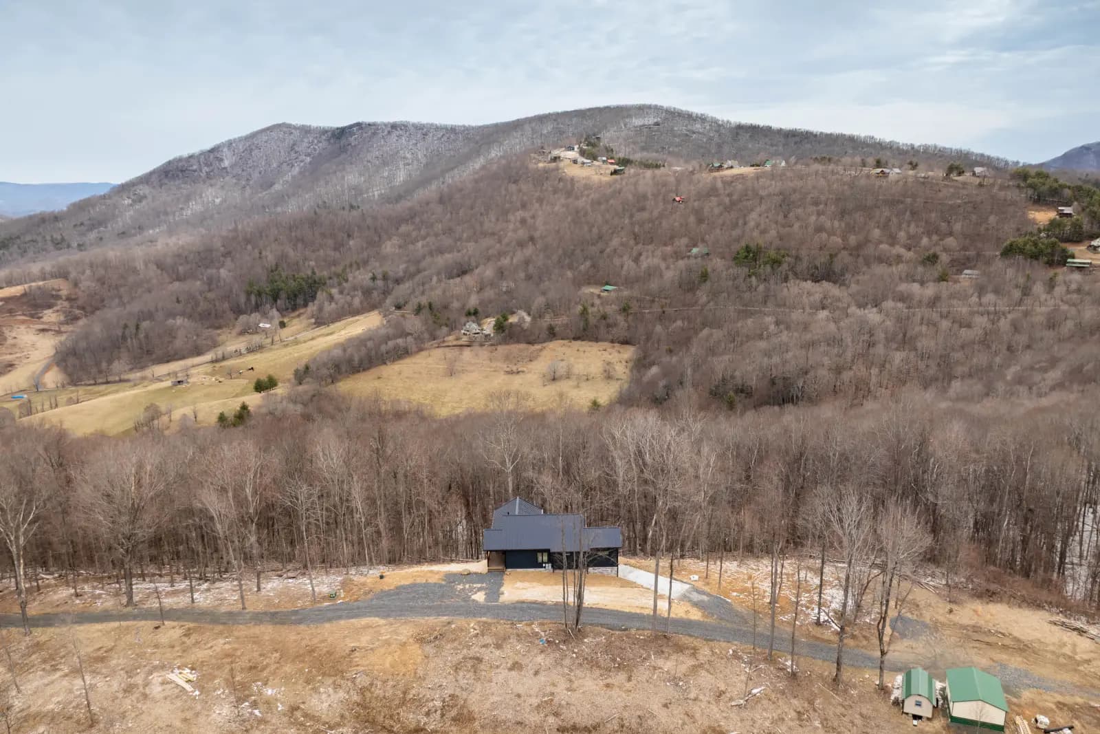 Aerial view of a mountain homesite under development in West Jefferson, NC